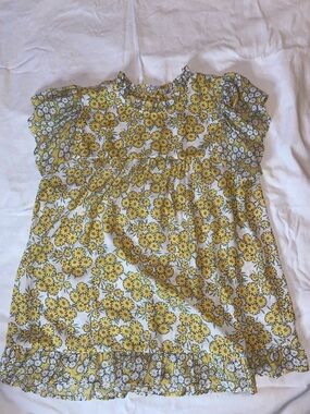 DR2 Yellow Floral Ruffle Neck Top